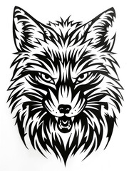 Wall Mural - A black and white drawing of a wolf with a fierce expression. The wolf's fur is thick and its eyes are wide open, giving it a menacing appearance. The drawing conveys a sense of danger and power