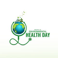 World Environmental Health Day creative green natural ecological eco-friendly concept idea design background social media banner poster web, World Health Day. Global Health Awareness Concept.