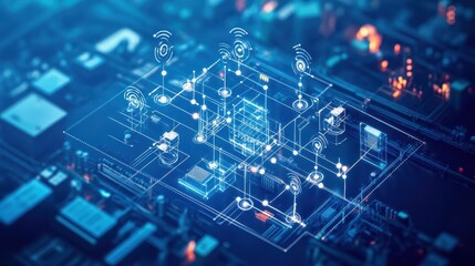 Leinwandbilder - Digital network interface with data transmission visualization. Concept of modern technology and futuristic communication.