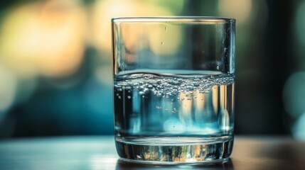 Poster - Detailed shot of a glass of water with a soft focus background and a gentle ripple on the surface