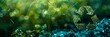 © Barosanu - A vibrant image featuring a recycling symbol set against a backdrop of lush green foliage, with sunlight creating beautiful bokeh effects, emphasizing sustainability and nature.
