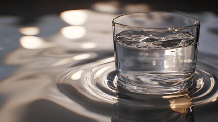 Poster - Detailed shot of a glass of water with a soft focus background and a gentle ripple on the surface