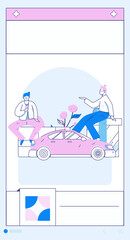 Wall Mural - Flat vector concept operation hand drawn illustration of people taking a taxi
