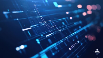 Fototapete - Abstract digital technology background with blue glowing lines and data points, representing futuristic tech concepts and innovations.
