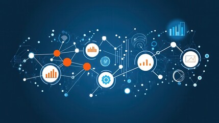 Fototapete - Abstract digital network connections data visualization background, representing modern technology and data analysis.