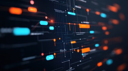 Leinwandbilder - Abstract digital data visualization representing complex big data and technology connections. High-tech glowing lines on a dark background.
