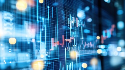Poster - Abstract digital data display with financial charts and graphs representing market analysis, technology innovation, and economic trends.