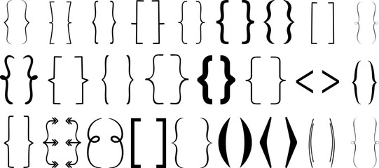 bracket, braces, parenthes vector set, diverse curly bracket styles for design, coding, and typograp