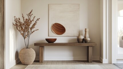 Aufkleber - Detailed shot of a minimalist entryway with a sleek console table, a few decorative items, and a focus on clean lines and simplicity