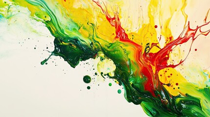 Wall Mural - Vibrant abstract painting with dynamic green, yellow, and red swirls.