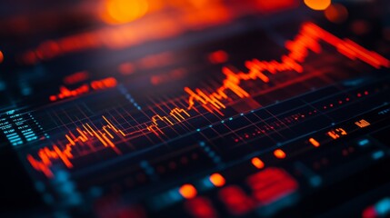 Fototapete - Detailed shot of a stock price graph with moving averages and volume indicators, on a financial website