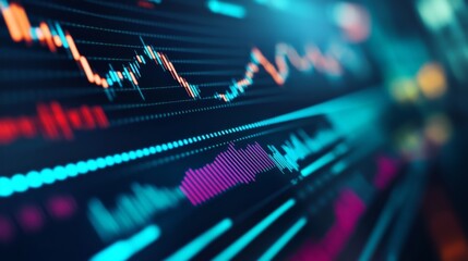 Aufkleber - Detailed shot of a stock price graph with moving averages and volume indicators, on a financial website