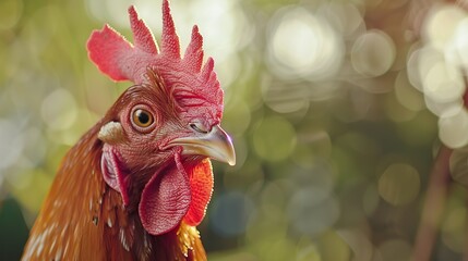 Wall Mural - Close-Up Portrait of a Rooster with a Sharp Gaze