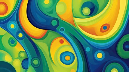 Wall Mural - Abstract layered design with vibrant green, yellow, and blue curves.