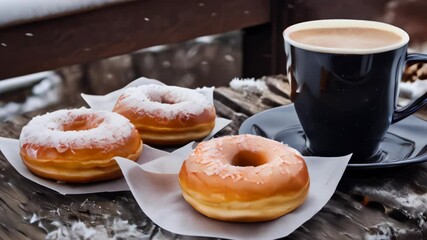 Wall Mural -  Warm up with a cup of coffee and a sprinkle of donut delight