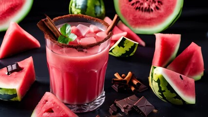 Canvas Print -  Refreshing Watermelon Cocktail with Chocolate Rim