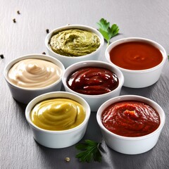 Wall Mural - Bowls with various types of sauce