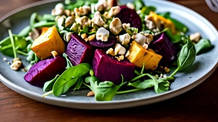 Sticker -  Freshly prepared gourmet salad with vibrant colors and textures