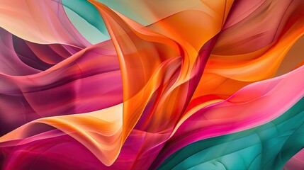 Wall Mural - Abstract flowing waves of vibrant pink, orange, and teal colors.