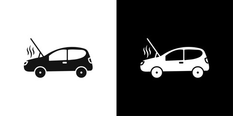 Wall Mural - Broken car with open hood icon Flat vector set outline