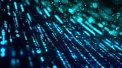 Abstract Blue Digital Code Data Stream Background