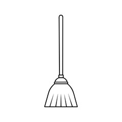 Black silhouette lineart style cleaner broom brush icon and vector illustration