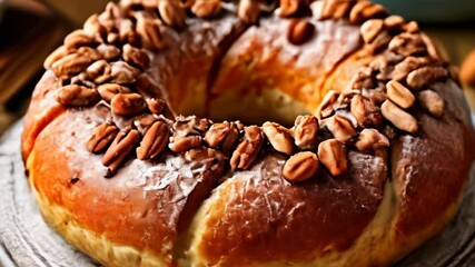 Canvas Print -  Deliciously baked bread with nuts ready to be savored