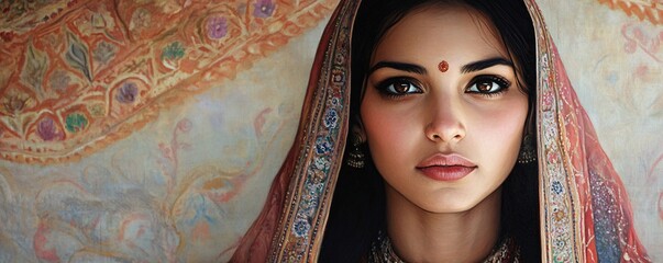 Beautiful indian woman wearing traditional clothes and jewelry posing