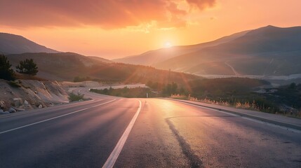 Wall Mural - Asphalt highway road and mountain natural scenery at sunrise panoramic view : Generative AI