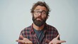 © The Little Hut - Maybe yes or no Doubtful bearded fashionable guy shrugs shoulders in bewilderment tries to make decision puzzled what he wants isolated over white concrete wall Hesitation and uncertai : Generative AI