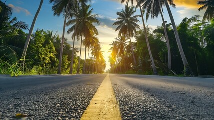 Wall Mural - Beautiful beaches road and coconut trees in Thailand : Generative AI