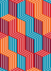 Wall Mural - 3d dimensional lined cubes seamless pattern, geometric endless texture with lines and boxes, archite