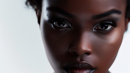 Canvas Print - A close-up portrait of a woman showcasing her striking features and expressive eyes.