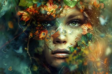 Wall Mural - Woman's Face Embraced by Nature