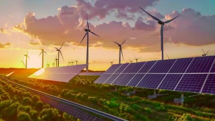 4k time-lapse: industrial solar energy farm generating power from day to night – green energy concep