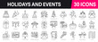 © mi-vector - Party and Event Outline Vector Icon Collection. A set of outline icons related to celebration, party, decoration, cake, gift, birthday, holidays, dancing and more. Editable stroke. Vector illustration