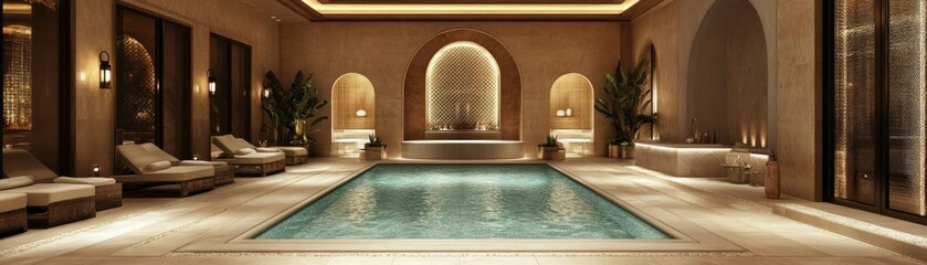 Sticker - Luxurious Indoor Pool with Moroccan Design Elements