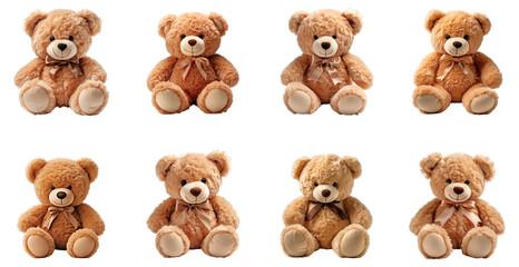 Set Of Fluffy Teddy Bears Isolated On White Background