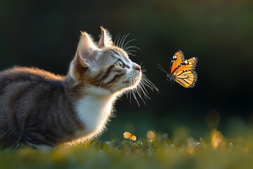 Poster - Young Cat Hunting Butterfly