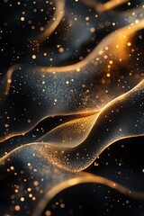 Wall Mural - Abstract black background with golden glitter and swirls of gold dust on a dark background