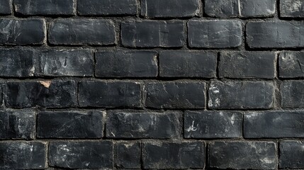 Sticker - Abstract Black brick wall texture for pattern background. wide panorama picture