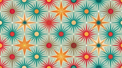 Retro-inspired starburst pattern shines bright in a bold, colorful design, evoking the glamour and optimism of the mid-century modern era in a stylish graphic element.