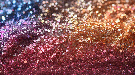 Wall Mural - Sparkling multicolored glitter bokeh background with vibrant hues.
