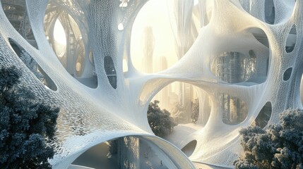 Wall Mural - A Futuristic Cityscape with White, Organic Structures