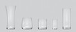 © Cimeries - Realistic transparent empty glasses set. Vector mockup of glassware for water, alcohol, juice and other drinks.