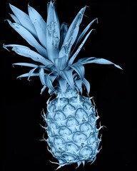 Blue pineapple on black background.