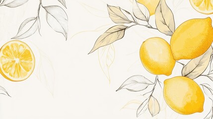 A decorative illustration featuring lemons and leaves on a light background.