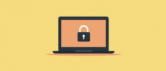 Sticker - Secure Data Privacy Concept with Laptop and Lock Icon on Yellow Background - Digital Security and Protection Illustration