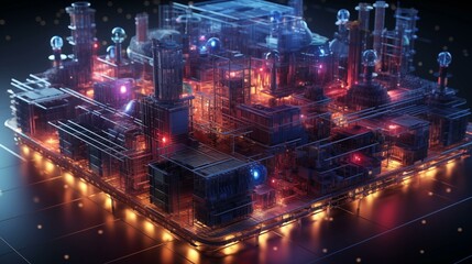 Wall Mural - a futuristic cityscape with glowing buildings and a glowing city center