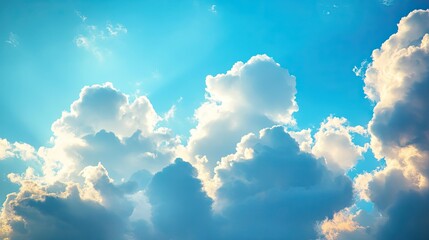 Wall Mural - Beautiful clear sky  sunlight through the floating clouds  background with clouds on the blue sky  clouds on the blue sky